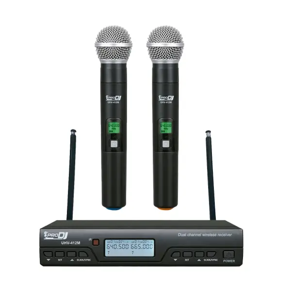 Micrófono Inalambrico Pro Dj Uhv-412m Doble De Mano